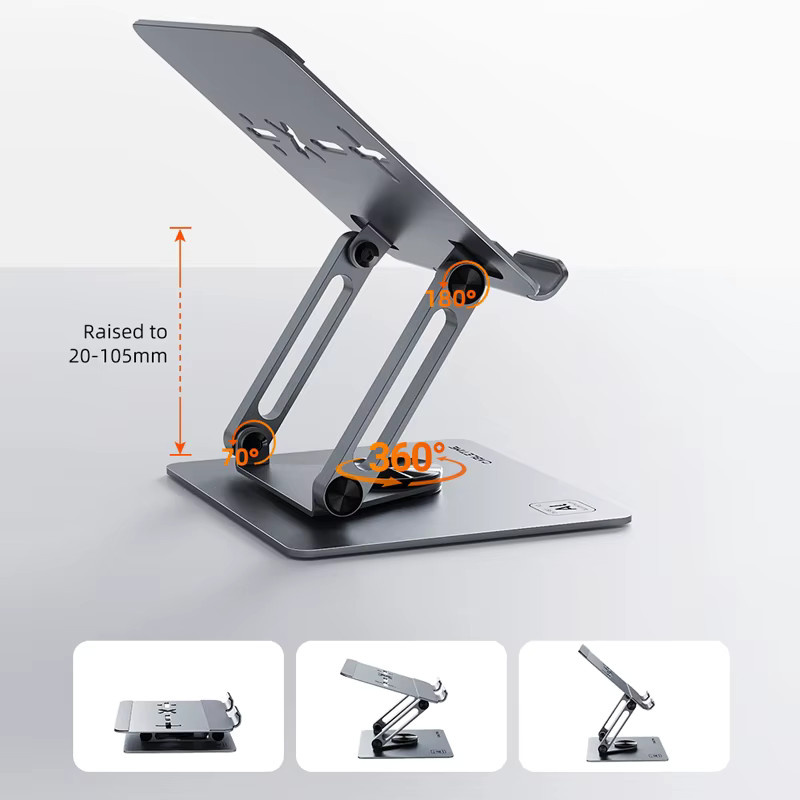 CABLETIME Tablet Ständer aus Aluminium in Grau mit 360 Grad Rotation, faltbarer Desktop Halter für iPad Pro, Air, Mini und Nintendo Switch - Bild 3
