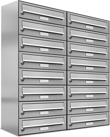 AL Briefkasten für 16 Parteien, Aufputzmontage, silberfarben, B/T/H: 76,6 x 27,5 x 92 cm - Bild 1