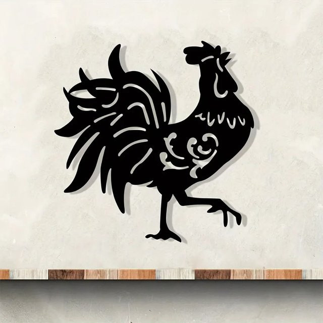 CIFBUY Metall-Wandschild mit Hahn-Motiv in Schwarz als rustikale Wanddekoration für Innen und Außen - Bild 1
