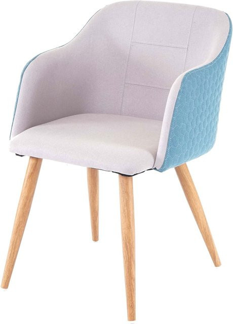 Esszimmerstuhl MCW D71 mit Armlehnen im Retro Design aus Textil in Hellgrau-Türkis (B/T/H: 53 x 47 x 78 cm) - Bild 1