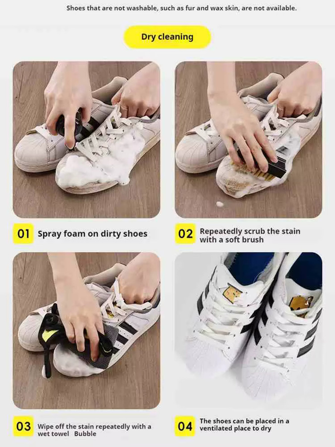 SMATLELF 3-in-1 Schuhreiniger Set mit wasserfreiem Schaumstoff für Sneaker und Wildleder, Weiß, 150 ml - Bild 5