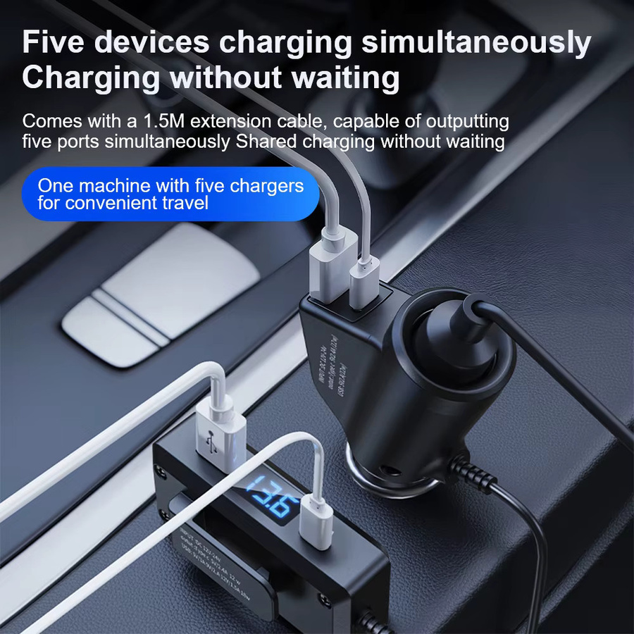 LEEPEE Multifunktionales Auto Ladegerät mit Digital Display und USB-C Schnellladefunktion QC3.0 + PD in Schwarz - Bild 4