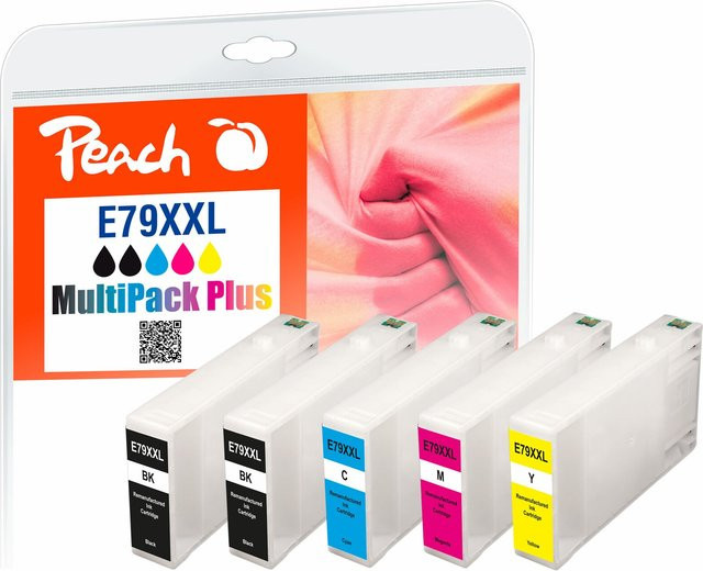 Peach E79 XXL Druckerpatronen Set für Epson No. 79XXL und Epson WorkForce Pro WF-5100, 5er Pack (2x Schwarz, Cyan, Magenta, Gelb), wiederaufbereitet - Bild 1