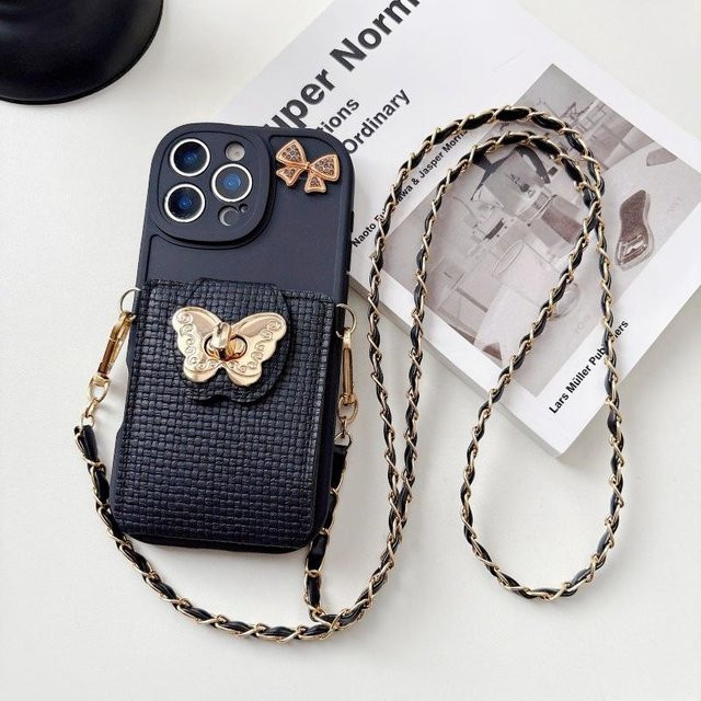 Multifunktionale Geldbörsenhülle für Samsung Galaxy S25 Ultra S24 S23 S22 S21 FE A17 A26 mit Crossbody-Lanyard und Schmetterlingsabdeckung in Schwarz und Transparent - Bild 1