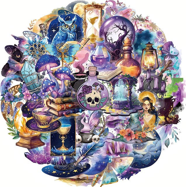 Rspctou Magic World PET Cartoon Aufkleber, transparente Fantasy Gothic Hexe Dekoration in Mehrfarbig für Kinder - Bild 1