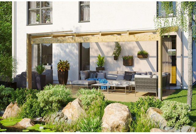 Skan Holz Terrassenüberdachung Novara aus unbehandeltem Holz mit Polycarbonat-Dach, B/T: 557 x 359 cm, Farbe: Braun - Bild 1