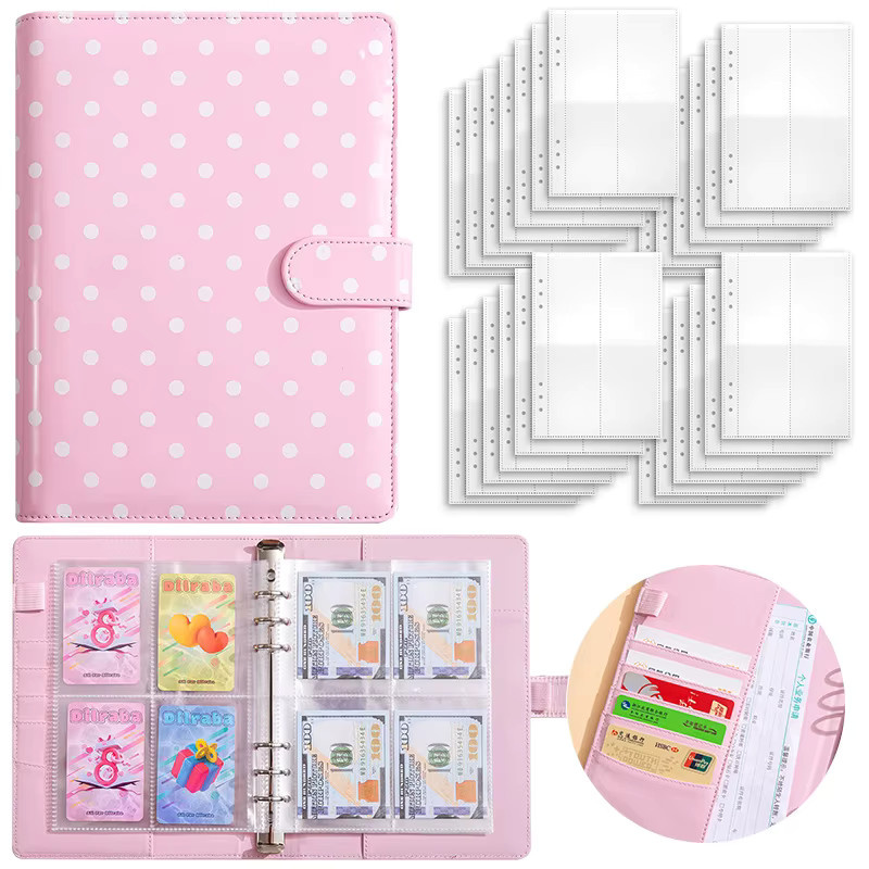 Coliky DIY-Ordner A5A6 Retro Gepunktetes Sammelalbum für Fotokarten und Tagebuch in Rot-Silber-Schwarz-Pink - Bild 2