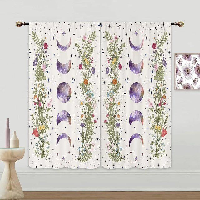 Yiran Furniture Vorhang mit floralem Naturdesign in Multicolour, semi-transparent, Breite: 55 cm, Höhe: 120 cm - Bild 1