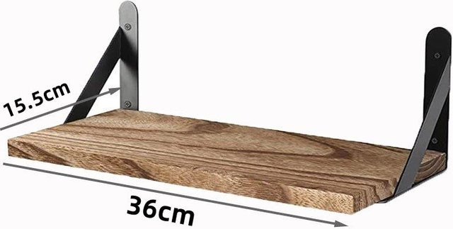 Wandhängendes Schwebendes Wandregal aus Massivholz in Braun mit Edelstahl-Elementen für Badezimmer und Küche - Bild 1