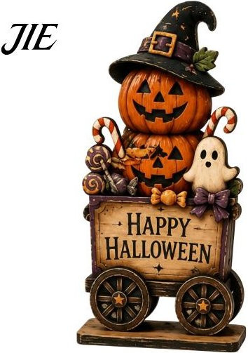 Baiheheha Halloween Tischdekoration aus Holz mit Kürbis und Geist in Orange im Bauernhaus-Stil - Bild 1