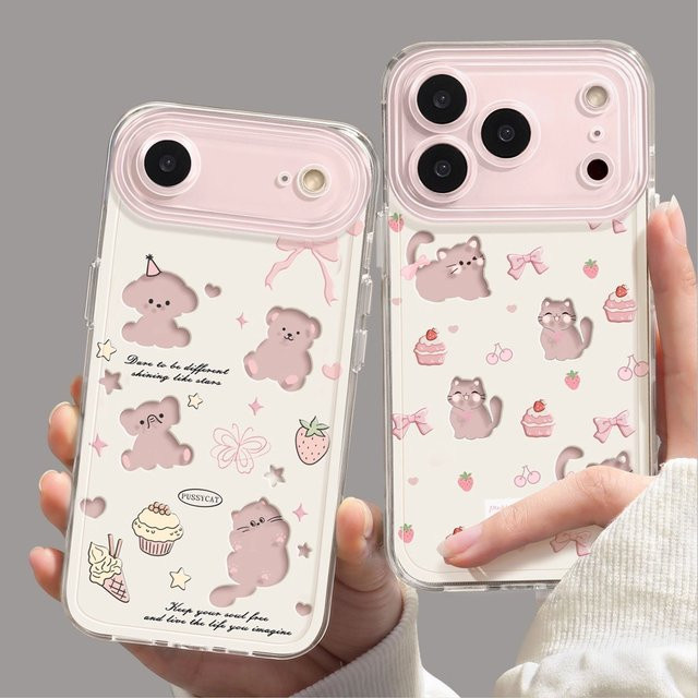Transparentes Soft Case mit süßem Cartoon Katze und Hunde Motiv für iPhone 11 12 13 14 15 16 17 Pro Max XR XS 8 7 Plus X SE inklusive Kamera Objektiv Schutz - Bild 1