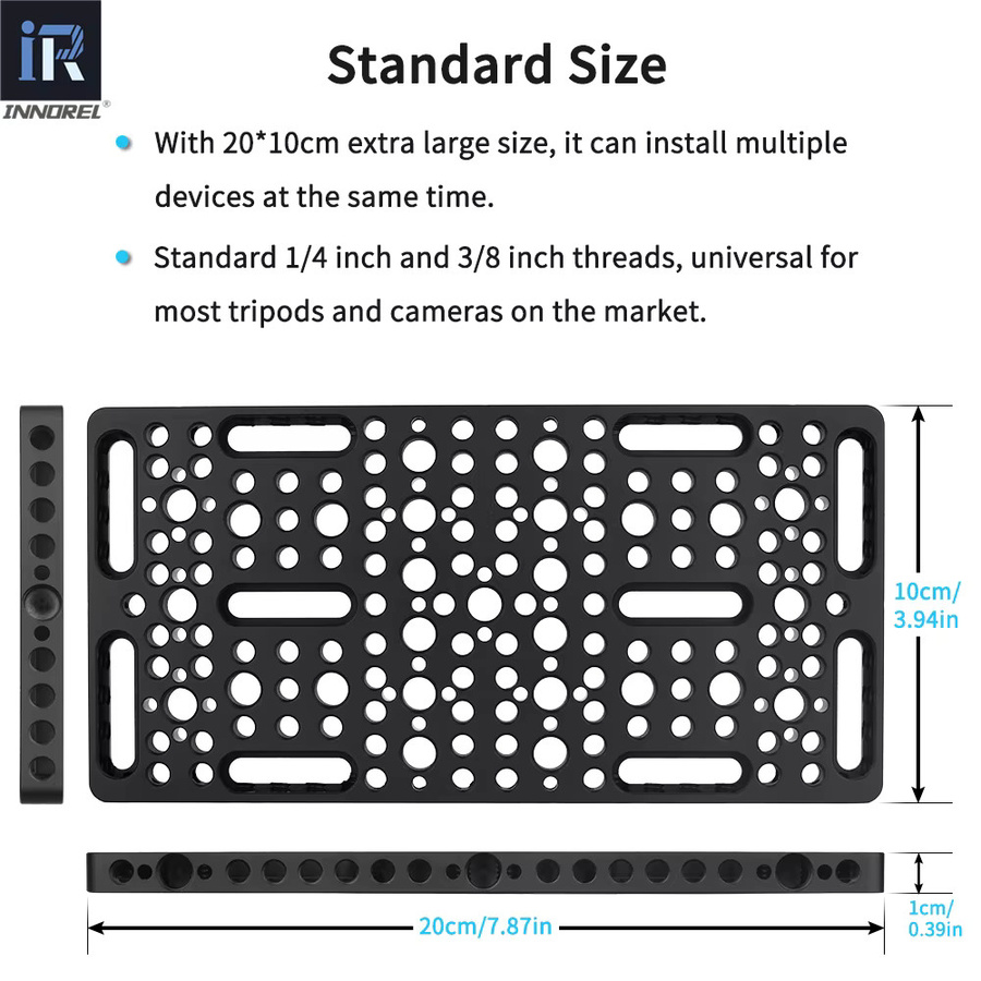 INNOREL CP10 Multifunktionale Käseplatte in Schwarz mit integrierten ARRI-Positionierungslöchern für Kamera und Stativ - Bild 2