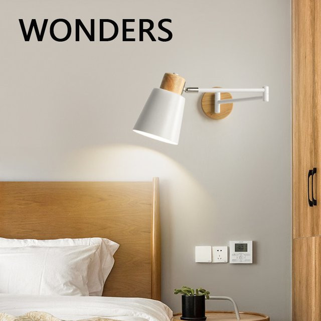 KINLAMS Nordische moderne Wandleuchte aus Holz und Metall in Weiß mit E27 Fassung und verstellbarem Design - Bild 1