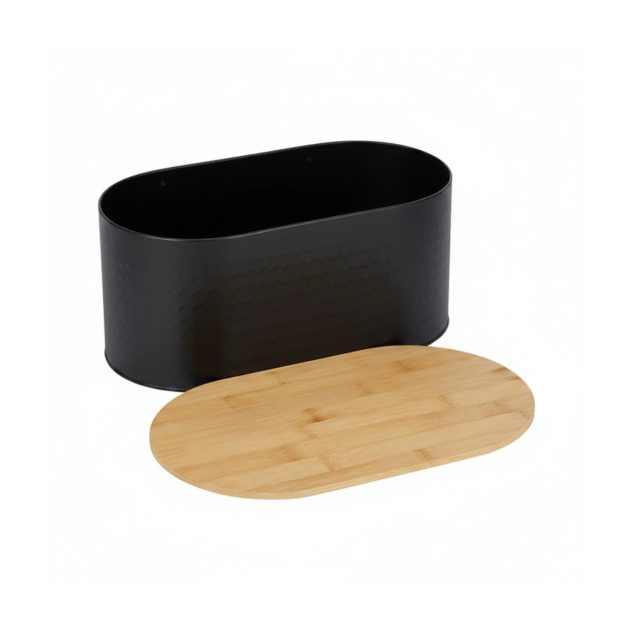 Relaxdays Brotkasten aus Stahl und Bambus in Schwarz, Oval, B: 34 cm, T: 15,5 cm, H: 18,5 cm - Bild 2