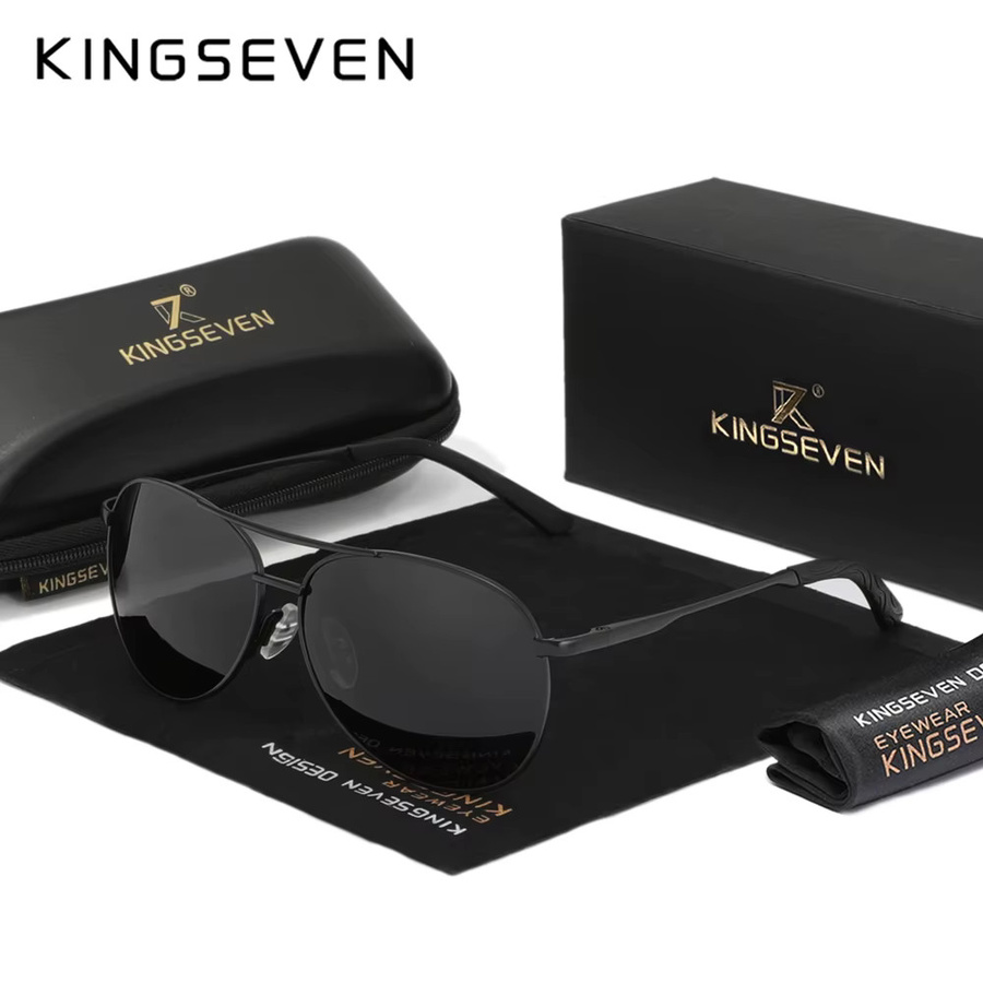 KINGSEVEN Sonnenbrille Aviator, Metall, schwarz, polarisiert, Herren - Bild 1