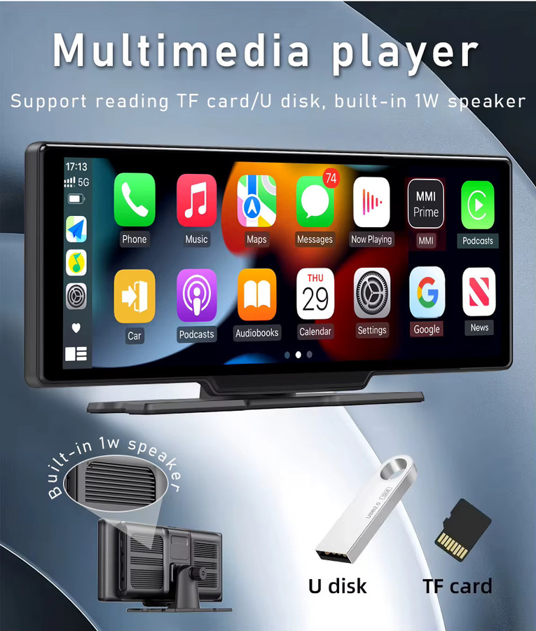 Develuck Auto-Multimedia-Player mit 10,26 Zoll Display, kabelloses CarPlay, Android Auto, GPS-Navigation, Video-Spiegelmonitor, Bluetooth und Stereo in Schwarz - Bild 5