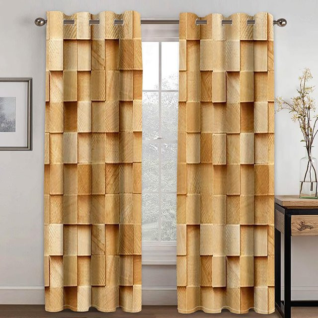 A Family Of Home Textiles Vorhänge mit abstraktem geometrischem 3D-Print, semi-transparent, beige, 2er-Set, Breite: 250 cm, Höhe: 250 cm - Bild 1