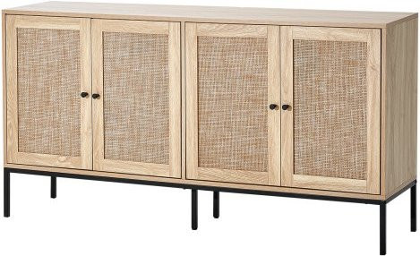 VEVOR Rattanschrank als Aufbewahrungskommode mit 4 magnetischen Türen und verstellbaren Regalen, Sideboard-Buffetschrank in Beige/Braun für Flur, Wohnzimmer und Küche, B/T/H: 80,0 x 31,5 x 59,1 cm - Bild 1