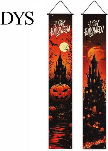 Halloween Wandbanner mit Kürbis und Geist für deine Innen- und Außen-Dekoration, Orange, Rechteckig - Bild 1