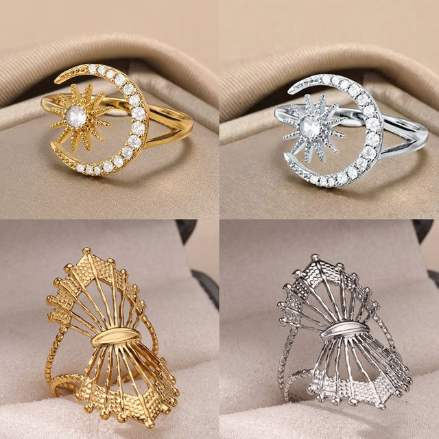 ICFTZWE Ringe, Edelstahl, Gold, Zirkonia, Damen - Bild 1