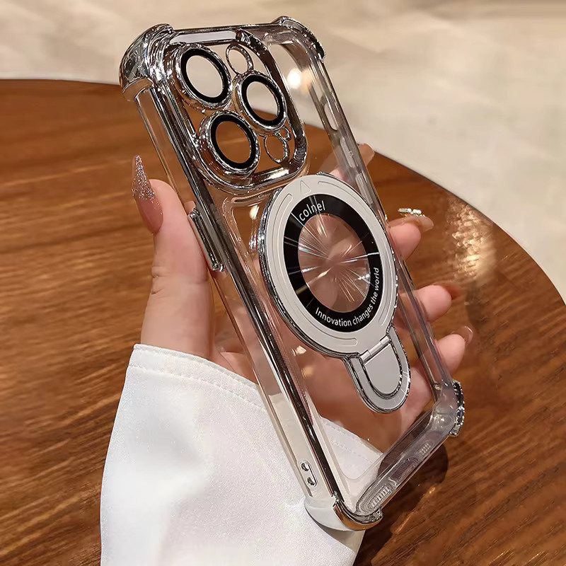 Magnetische TPU-Handyhülle mit weichem Kickstand und 4-Punkt-Anti-Fall-Schutz für Apple iPhone 17 16 15 14 13 12 11 Pro Max Plus, Farbe: Pink/Transparent - Bild 4
