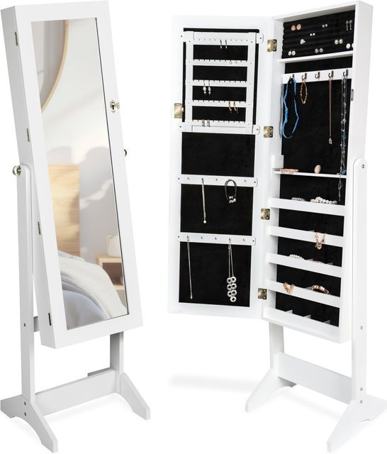 tectake Schmuckschrank mit Ganzkörperspiegel und abschließbarem Innenraum, Weiß, B/T/H: 45 x 37 x 147 cm - Bild 1