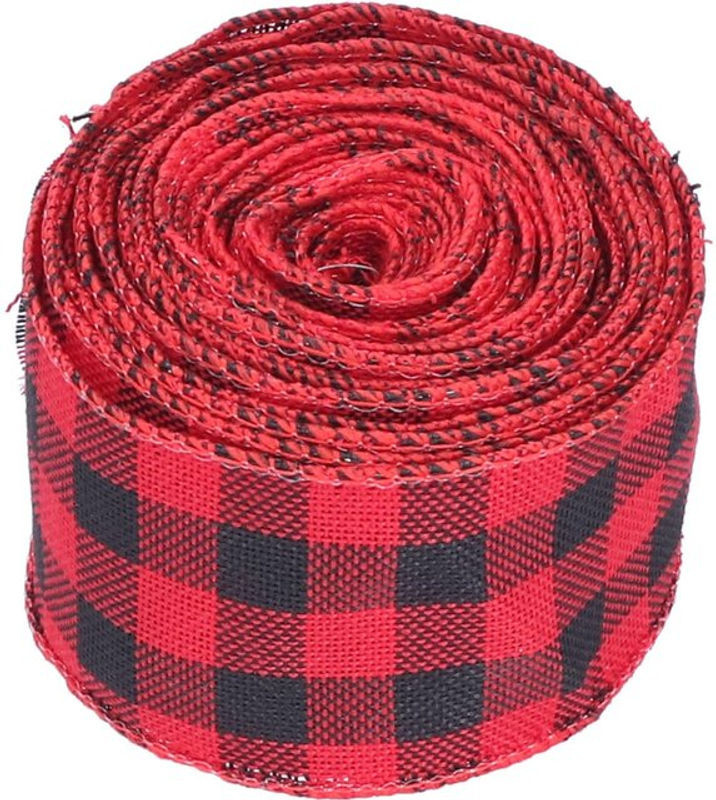 TOMTOP JMS Weihnachtsband kariert mit Metallrand in Schwarz-Rot, 5 m Länge für DIY Geschenkverpackungen und Dekoration - Bild 1