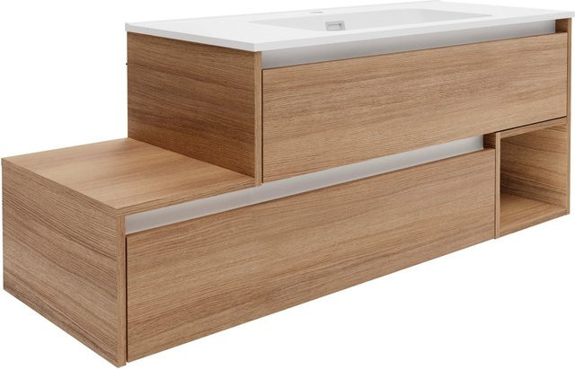 Fackelmann Waschbeckenunterschrank Vita rechts in Oak/Weiß, B/T/H: 128,5 x 50 x 46 cm - Bild 1