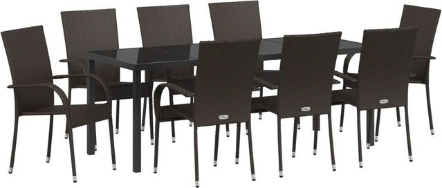 vidaXL Garten Essgruppe aus 9 Teilen in Braun aus Poly Rattan und Stahl mit gewebter Textur - Bild 1