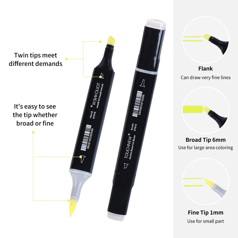 TOUCHNEW Alkoholmarker Set mit Doppelspitze in Multicolour für Künstler und Erwachsene mit Pinsel- und Meißelspitze - Bild 6