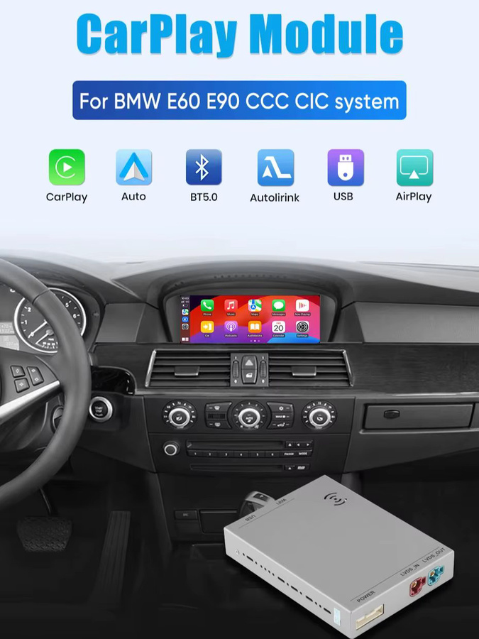 Junsun Wireless CarPlay und Android Auto Modul Decoder für BMW 3er und 5er Serie E60 E61 E62 E63 E90 E91 E92 E93 mit CCC/CIC System in Schwarz - Bild 6