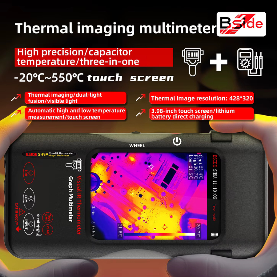 BSIDE 2-in-1 Digitalmultimeter mit Wärmebildkamera und Makroobjektiv in Schwarz - Bild 2