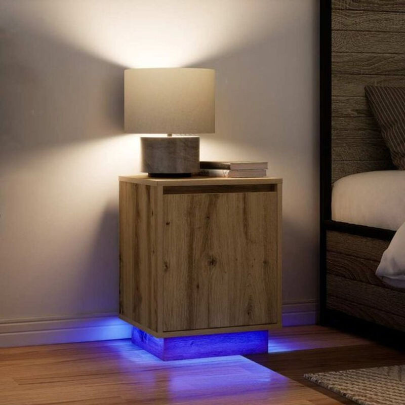 Vidaxl Set aus 2 Nachttischen mit LED-Leuchten in Eiche Natur Braun, B/T/H: 38 x 34 x 50 cm - Bild 1