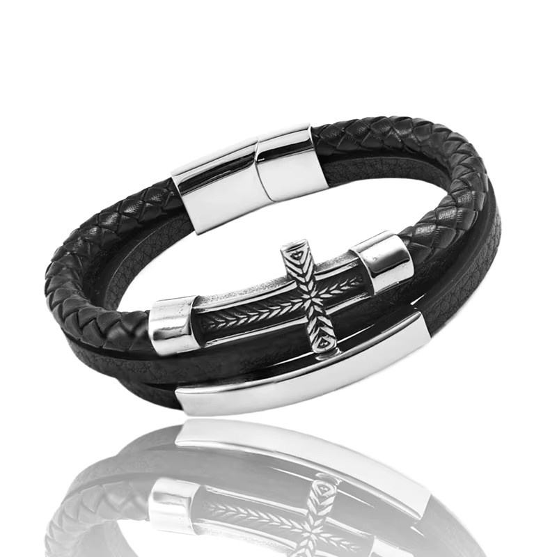 Armband Edelstahl, Kreuzgeflecht-Muster, Schwarz, Herren - Bild 2