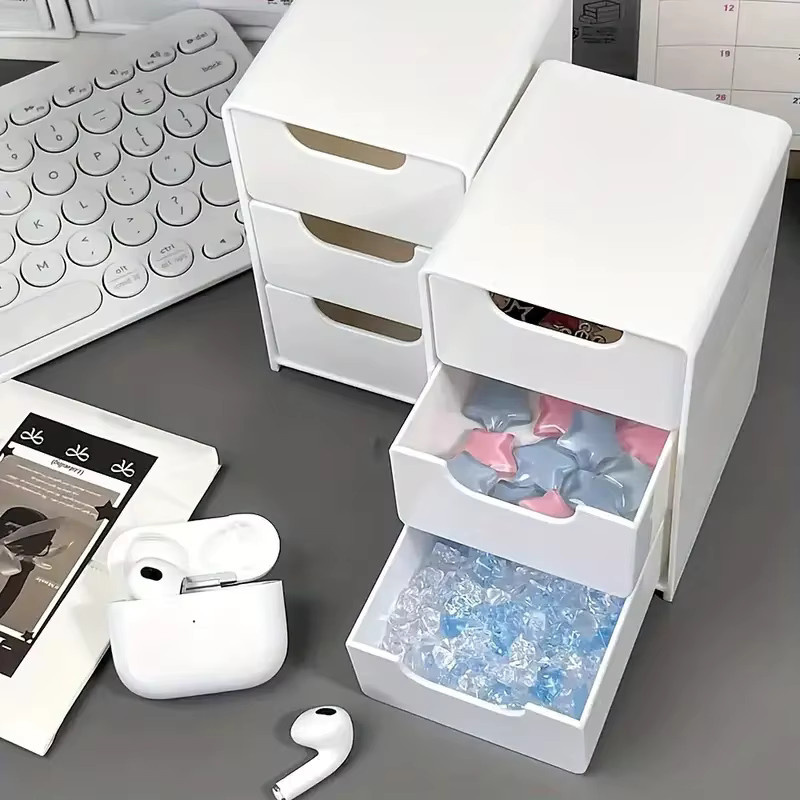 3-stufiger Kosmetik-Aufbewahrungsbox-Organizer aus Kunststoff mit Schubladen in Weiß für Schmuck und Bürobedarf - Bild 4