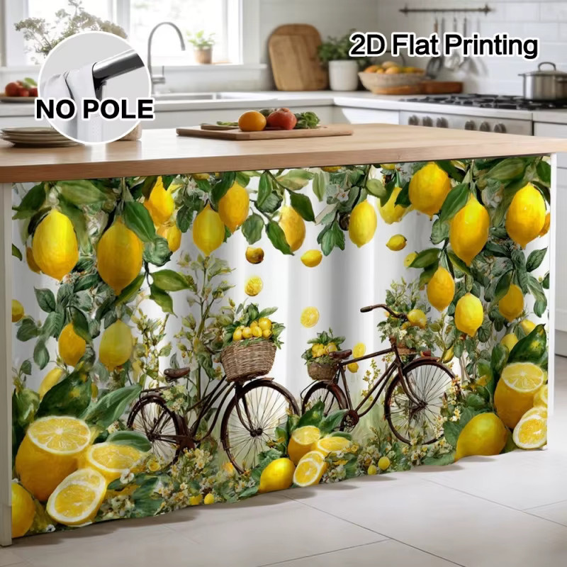 VIKAMA Sichtschutzvorhang mit Zitronen- und Fahrradmuster in Multicolour für Küchenschränke, Badezimmerregale und Schlafzimmer - Bild 2