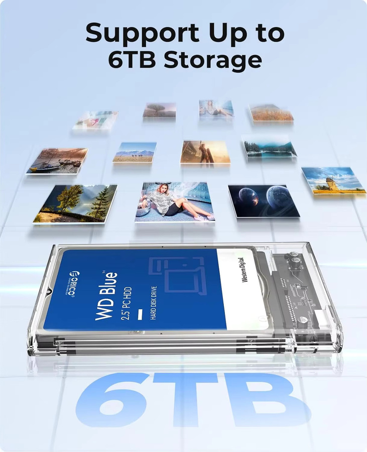 ORICO externes 2,5 Zoll Festplattengehäuse USB 3.0 zu SATA III, transparent, werkzeuglos für 7 mm und 9,5 mm SATA HDD und SSD - Bild 3