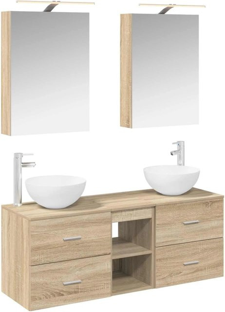 vidaXL Badezimmermöbel-Set 5-teilig in Sonoma-Eiche mit Glasfronten und LED-Beleuchtung - Bild 1