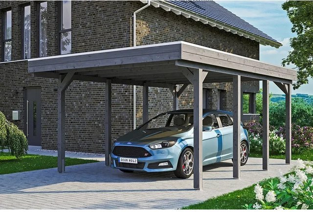 Skan Holz Carport Friesland aus Nadelholz mit Aluminiumdach in Schiefergrau, B: 397 cm, T: 555 cm, H: 241 cm - Bild 1