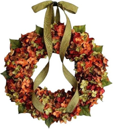 SUNJOY HOUSE Herbstkranz mit Hortensien und Schleife, rustikaler floraler Türkranz in Mehrfarbig, Durchmesser: 40 cm - Bild 1