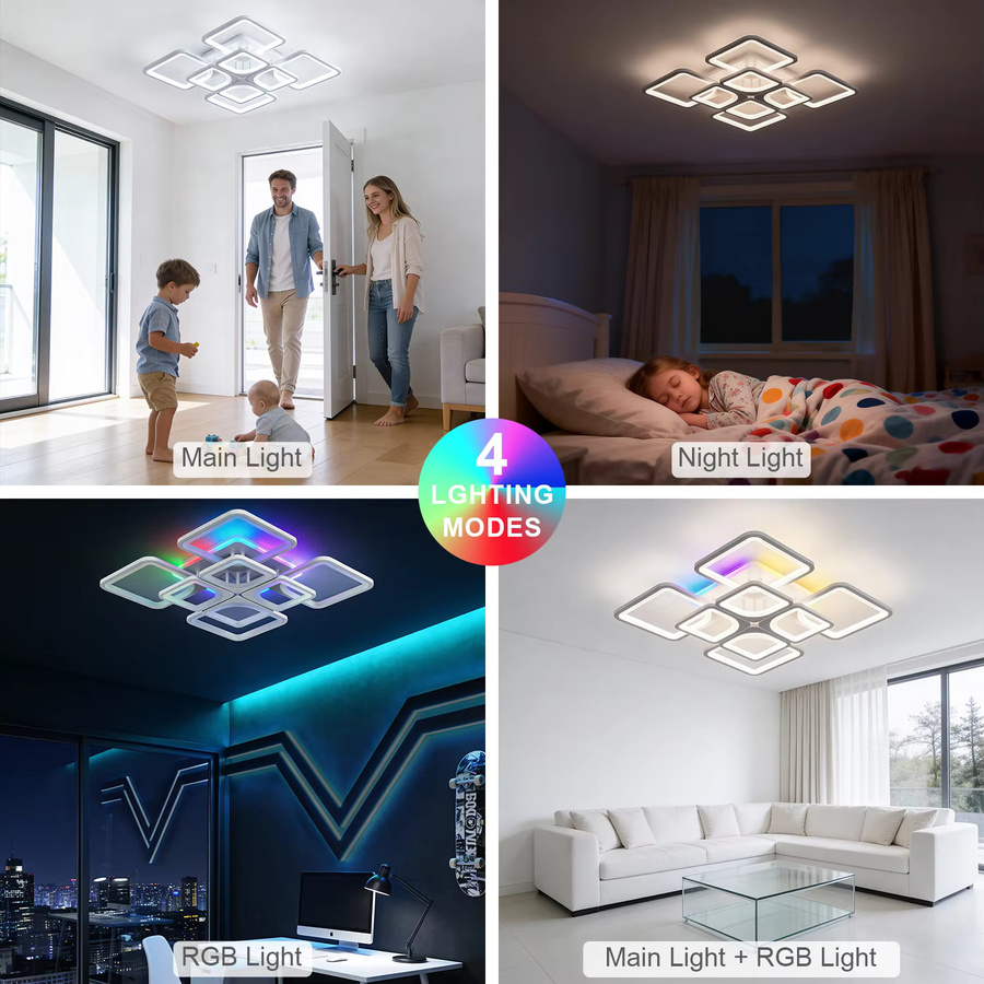 Moderne quadratische LED Deckenleuchte von IRALAN in Weiß mit RGB-Beleuchtung und dimmbarer Funktion für dein Wohnzimmer - Bild 4