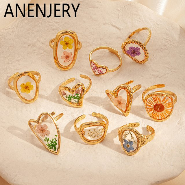 ANENJERY Offener Ring, Edelstahl, Gold, Damen - Bild 1