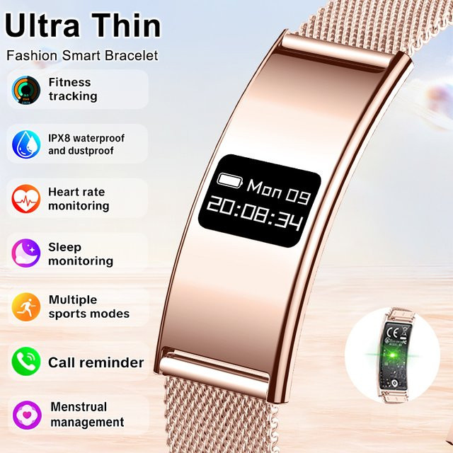BOXUXING Smart-Armband für Damen in Schwarz mit Fitness-Tracker, Herzfrequenz- und Schlafmonitor sowie 10ATM Wasserdichtigkeit für Android und iOS - Bild 1