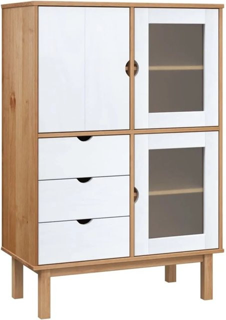 vidaXL Highboard OTTA in Braun und Weiß aus Massivholz Kiefer, B/T/H: 85 x 43 x 125 cm - Bild 1