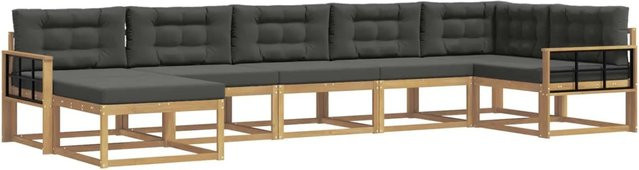 vidaXL Outdoor-Sofagarnitur L-Form aus Akazienholz mit 7 Kissen in Weiß und Anthrazit - Bild 1
