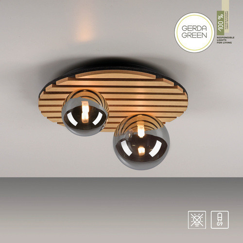 Paul Neuhaus Leuchte GERDA STIKA in Beige und Holz, B: 38,5 cm, T: 38,5 cm, H: 19,0 cm - Bild 2