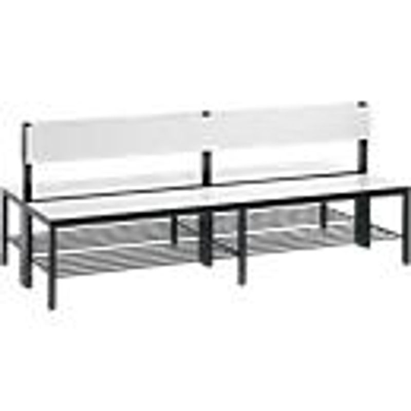 C+P Doppelseitige Sitzbank Basic Plus mit Rückenlehne und Schuhrost, Gestell Schwarzgrau, Dekor Weiß, H: 79,6 cm, B: 196,0 cm, T: 76,0 cm - Bild 2