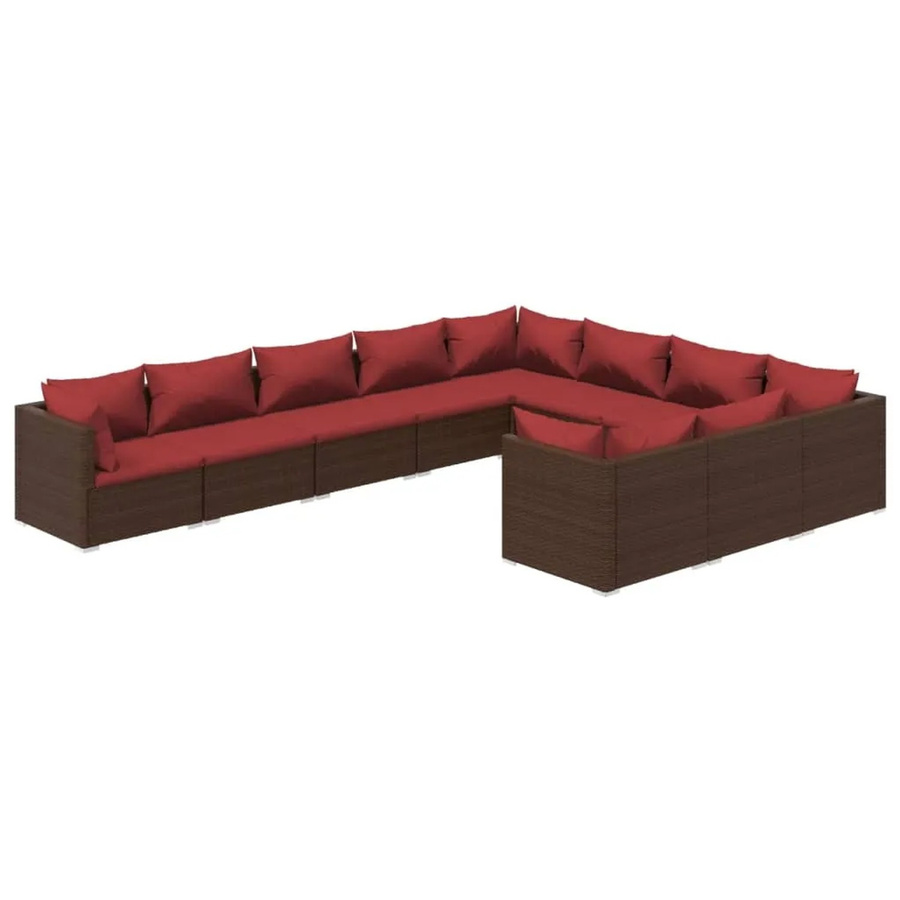 vidaXL 10-tlg. Garten-Lounge-Set aus braunem Poly-Rattan mit Kissen und pulverbeschichtetem Stahlgestell - Bild 2