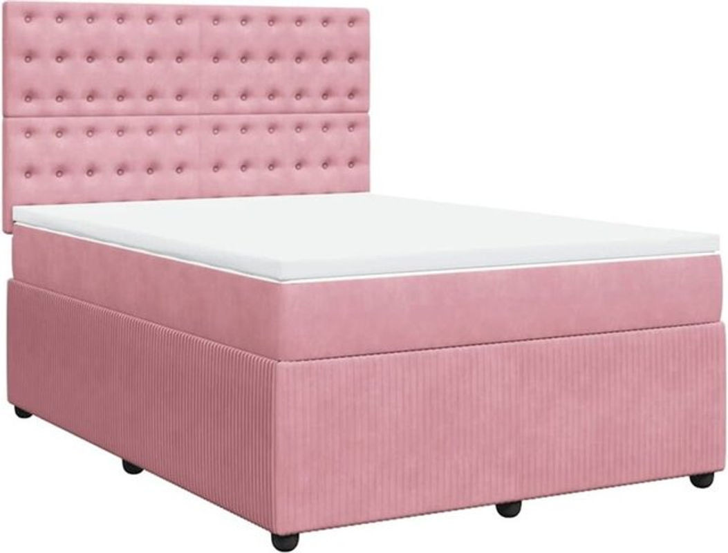 vidaxl Boxspringbett mit Matratze in Rosa und Weiß aus Samt, B/T/H: 140 x 190 cm - Bild 1