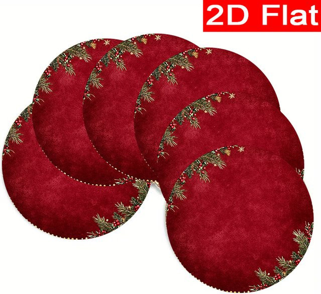 VIKAMA 6er Set Weihnachtskranz-Tischuntersetzer mit roter Blume aus Filz für die Weihnachtsdekoration - Bild 1